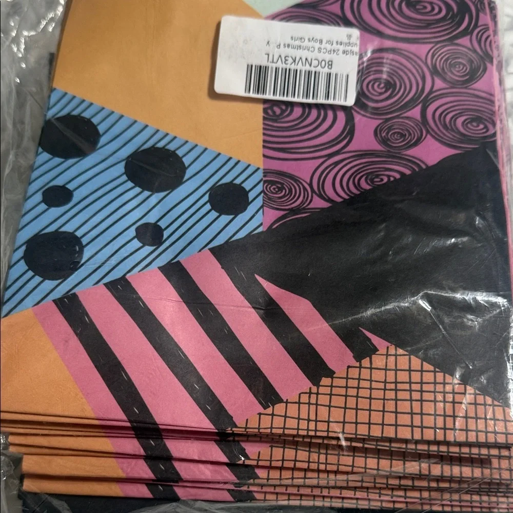 Black and White Striped party paper handled Bags set/24
